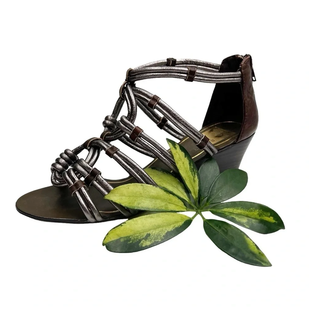 DOLCE VITA Silver & Brown Gladiator Wedge 7
